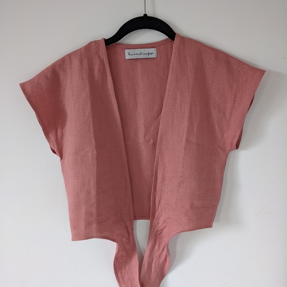 Love and Confuse Tops - Linen Tie Front Crop Top